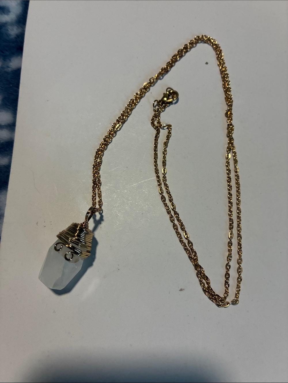 Gold-Tone Chain Necklace with White Crystal Pendant